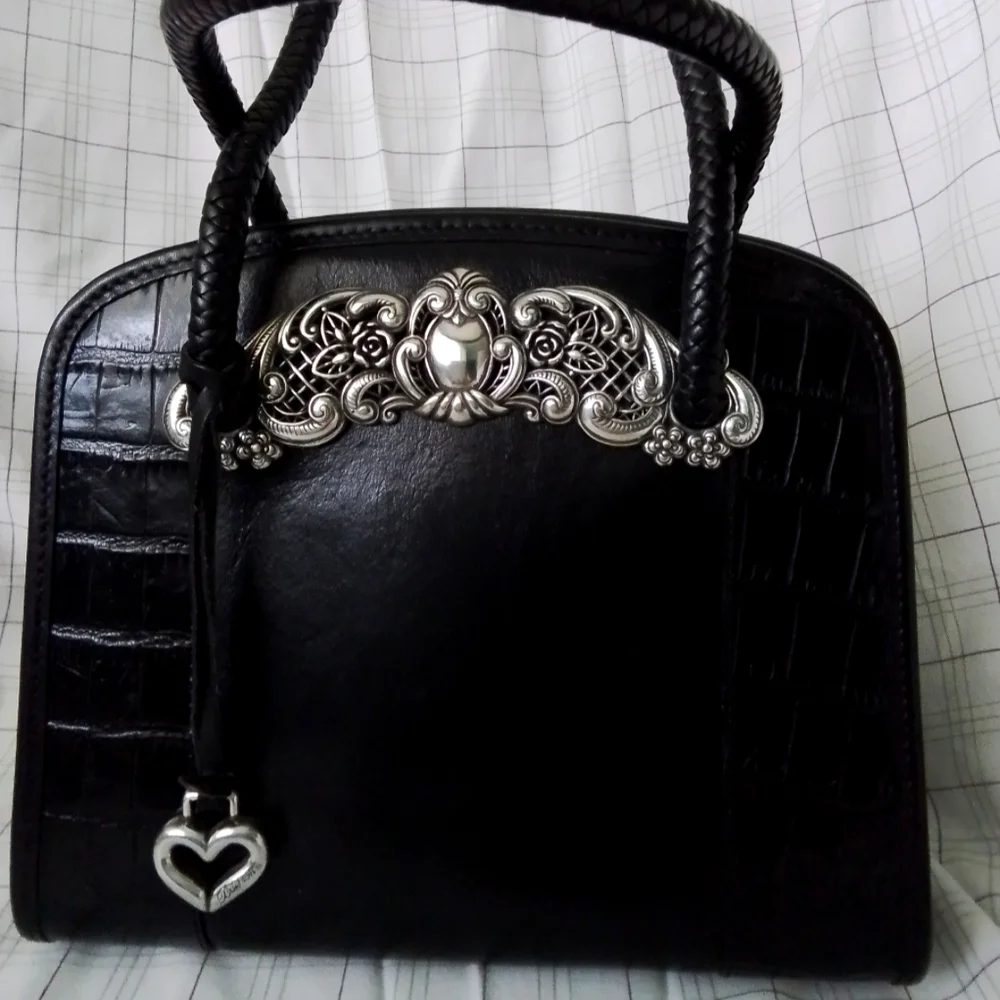 Brighton Chantilly Black Leather Croc Satchel Handbag/Shoulder Bag - Picture 1 of 5